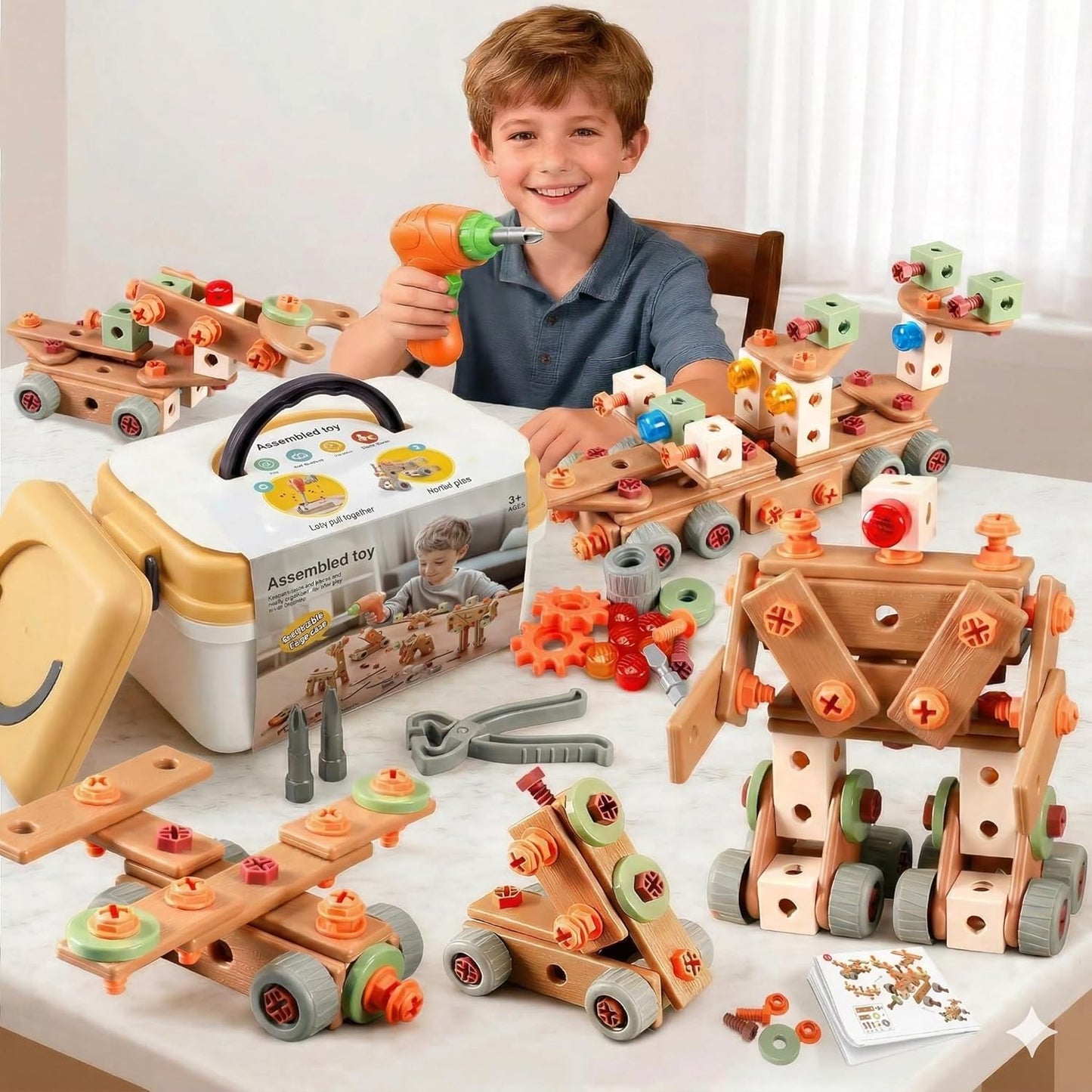 Playlogic Toyz 158 Pcs Toddler Tool Set with Toy Electronic Drill, Pretend Play Kids Construction Tools Toy