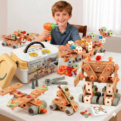 Playlogic Toyz 158 Pcs Toddler Tool Set with Toy Electronic Drill, Pretend Play Kids Construction Tools Toy