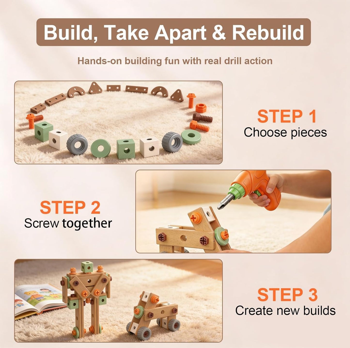 Playlogic Toyz 158 Pcs Toddler Tool Set with Toy Electronic Drill, Pretend Play Kids Construction Tools Toy