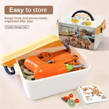 Playlogic Toyz 158 Pcs Toddler Tool Set with Toy Electronic Drill, Pretend Play Kids Construction Tools Toy