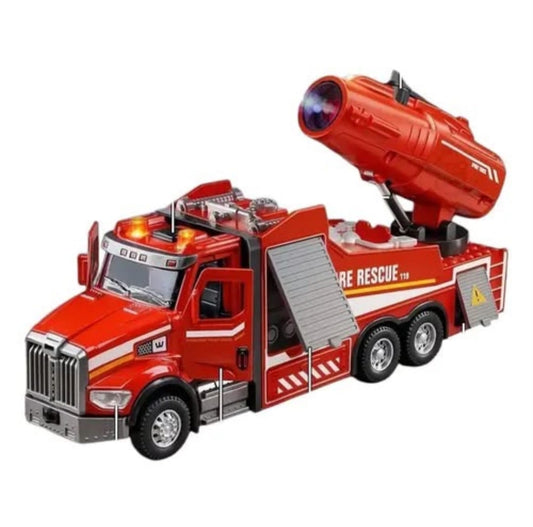 Alloy Fire Rescue Truck Toy with Water Spray, 19.5x5.5x12 cm | Light & Sound Effects, Rotating Spray Nozzle, Openable Doors, One-Touch Sprinkler