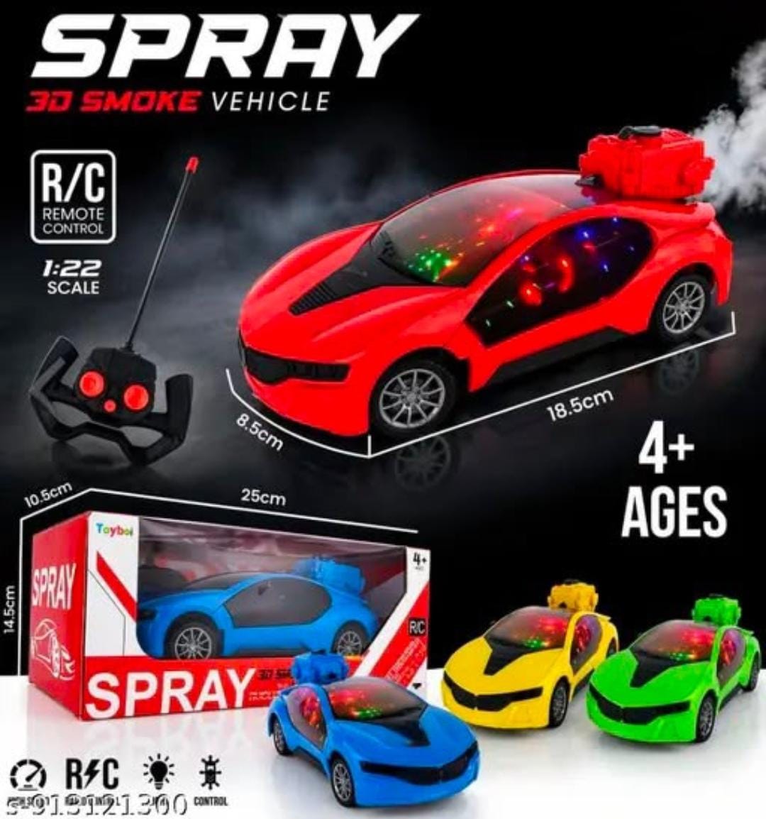 Spray 3D Smoke RC Car 1:22 Scale Multi Colour | 3D Smoke Effect, 20-30 Feet Range, LED Lights, Ages 4+