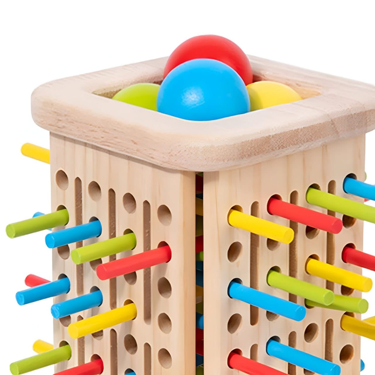 Wooden Tower Balancing Game with Colorful Sticks, Balls & Dice | Kids Strategy Game