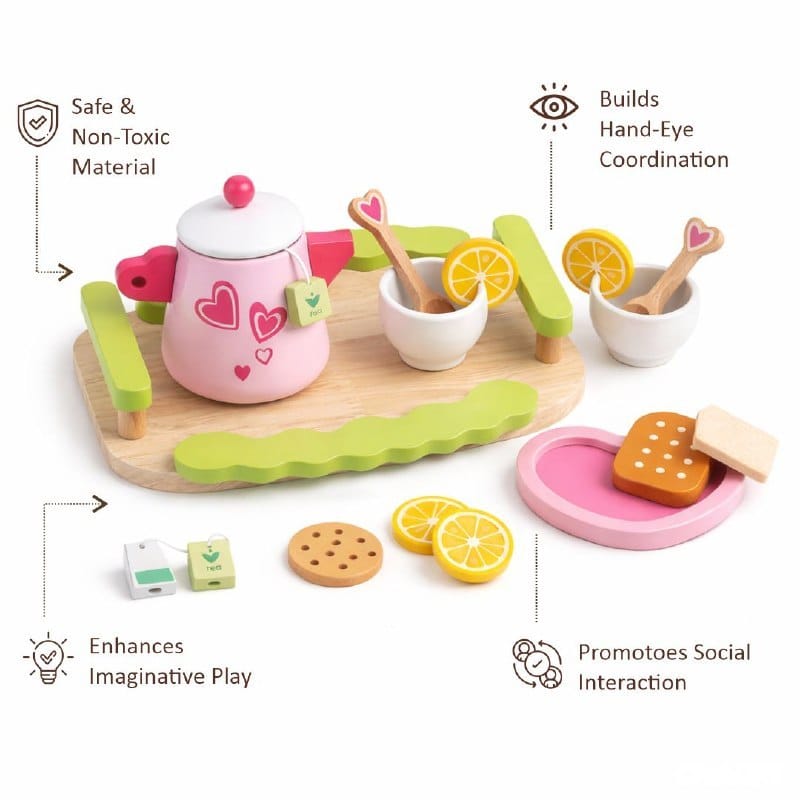 Wooden Pretend Play Tea Set Toy for Toddlers