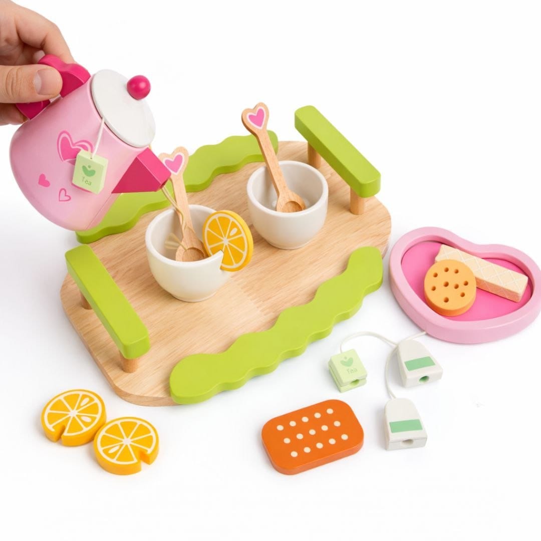 Wooden Pretend Play Tea Set Toy for Toddlers