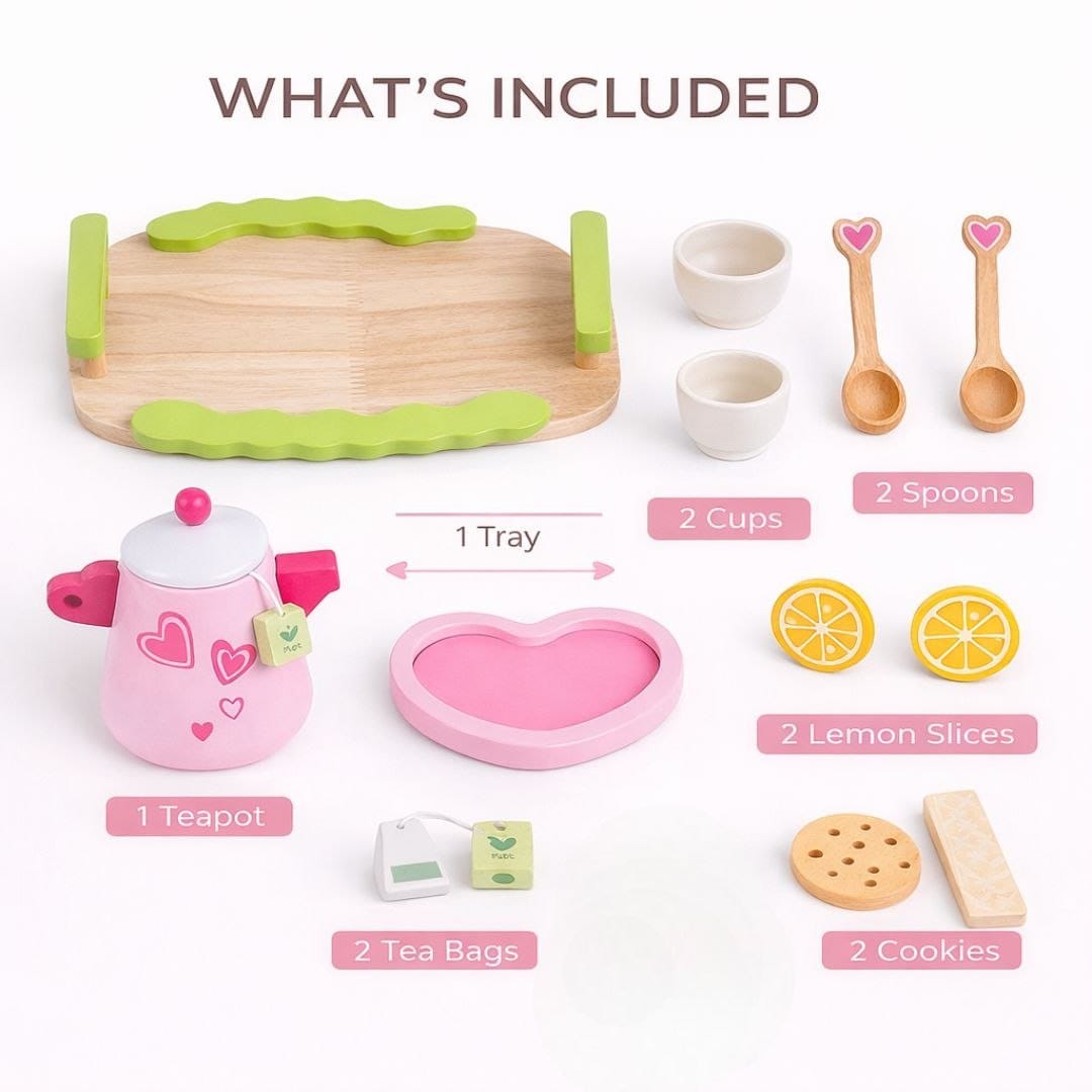 Wooden Pretend Play Tea Set Toy for Toddlers