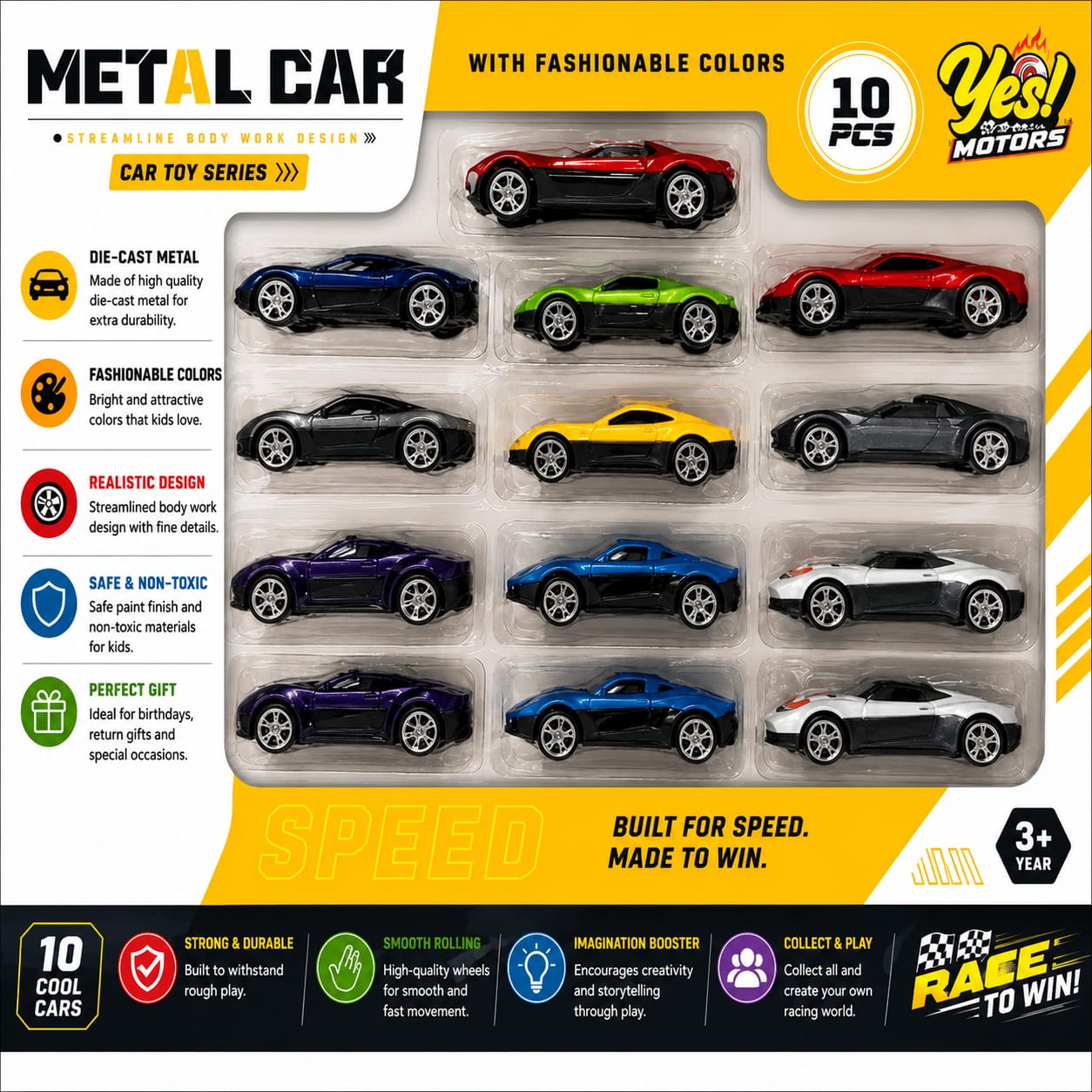 K.V. TOYS METAL CAR 10 PCS SET