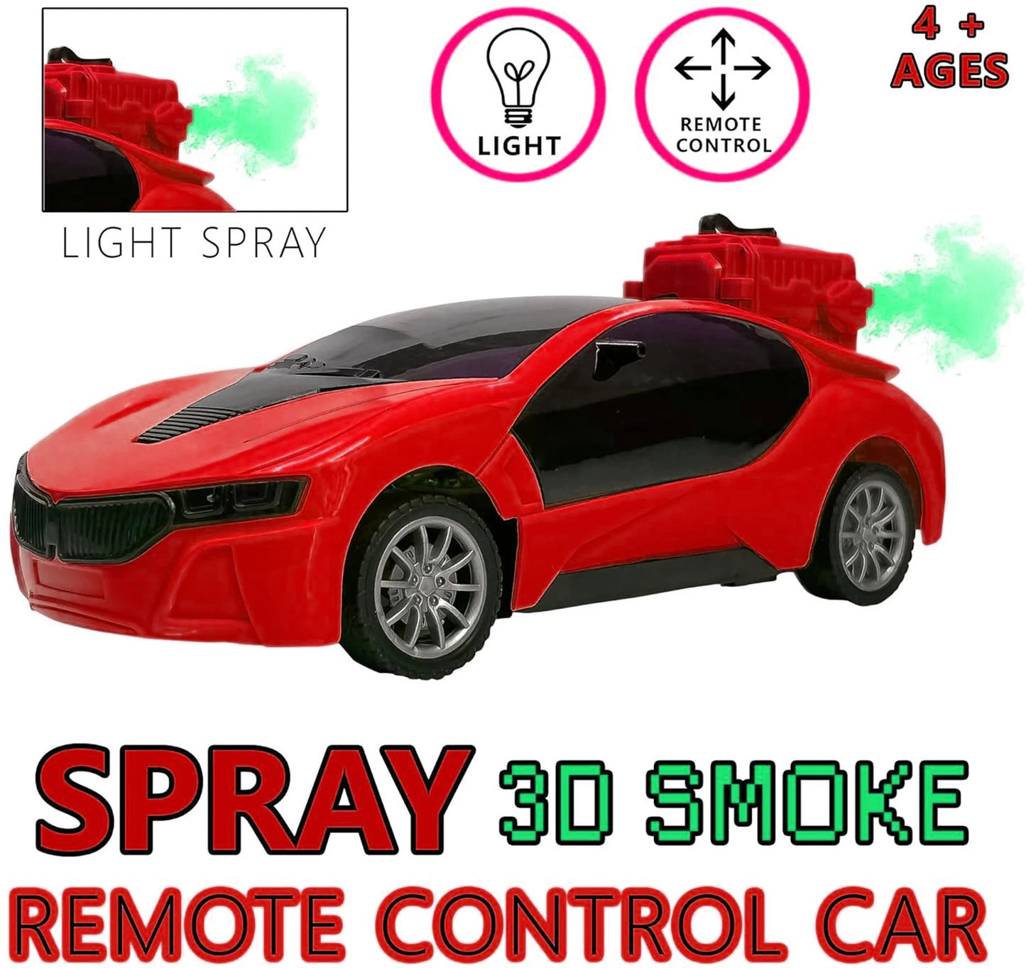 Spray 3D Smoke RC Car 1:22 Scale Multi Colour | 3D Smoke Effect, 20-30 Feet Range, LED Lights, Ages 4+