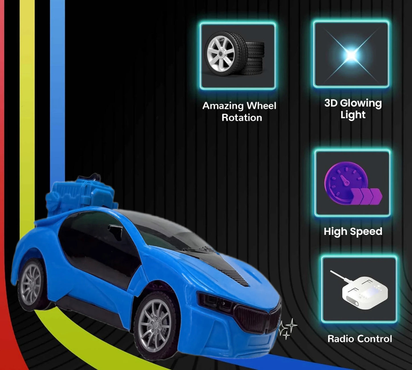 Spray 3D Smoke RC Car 1:22 Scale Multi Colour | 3D Smoke Effect, 20-30 Feet Range, LED Lights, Ages 4+