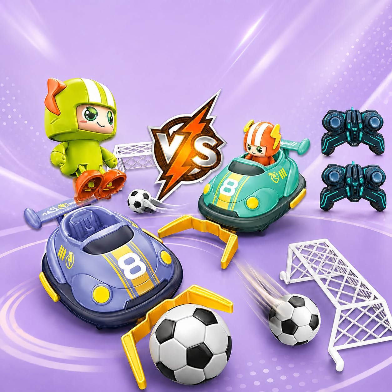 Remote Control Soccer Car Toy Set – 2 Player RC Football Battle Cars with Goal Posts, Balls & Dual Controllers