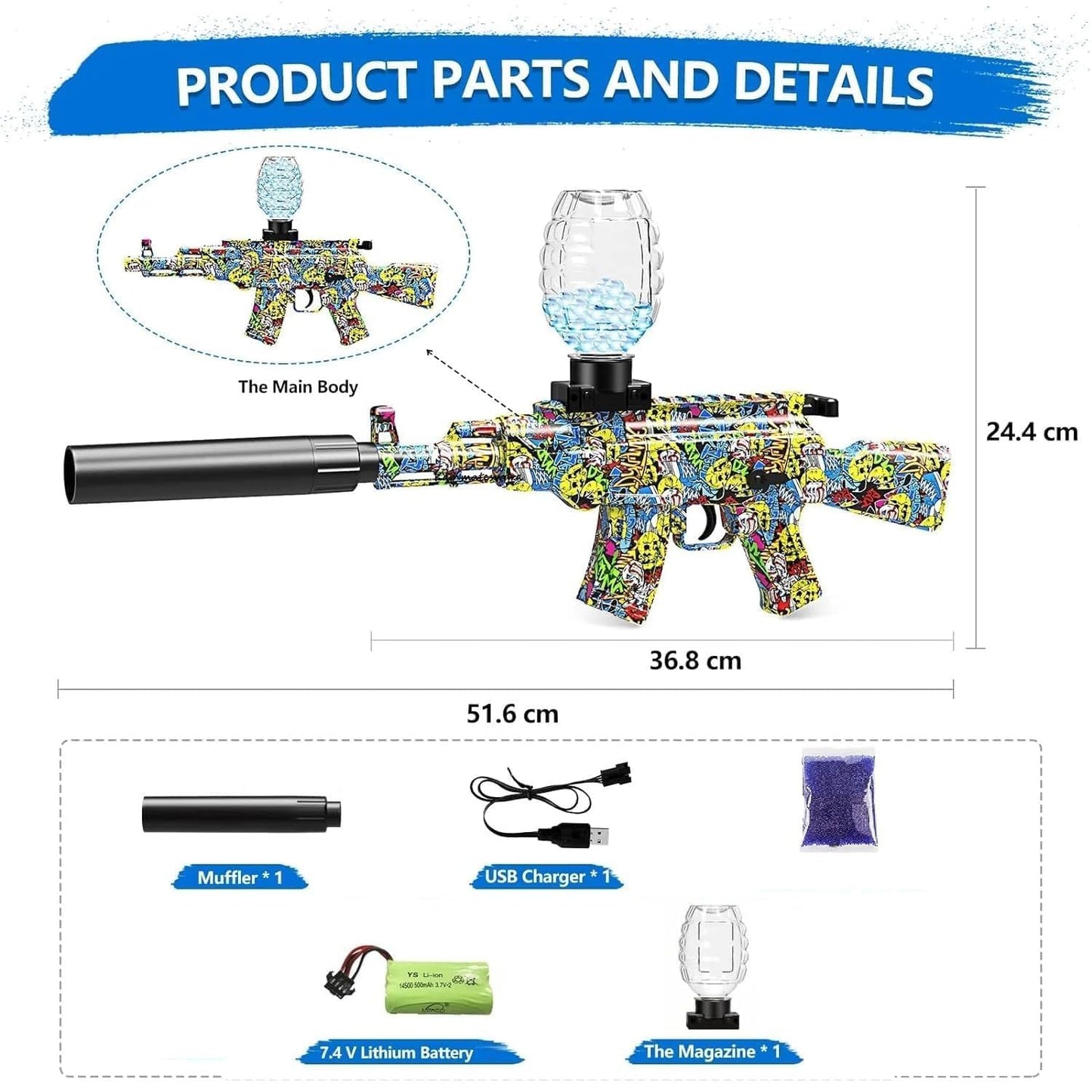AK47 Gel Blaster Gun Toy in Automatic Shooting Gun for Kids with Water Bullets