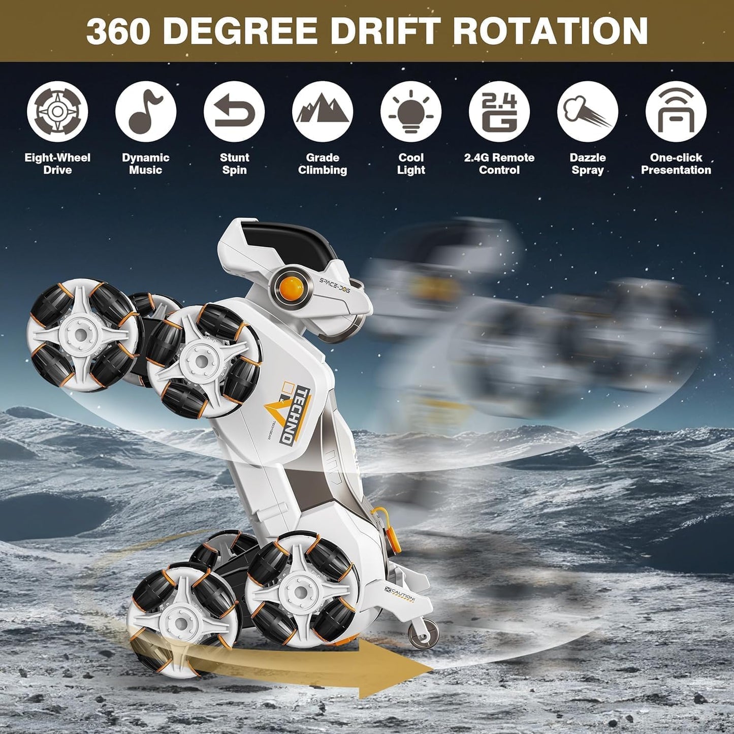 8-Wheel Stunt RC Robot Dog | 2.4GHz Remote-Controlled Pet with Drift Wheels, 360° Rotation, LED Eyes & Smoke Effect
